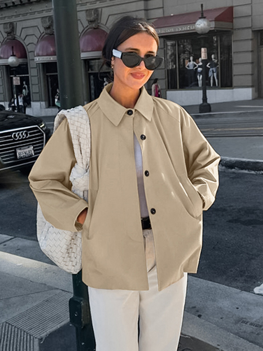 French Khaki Workwear Windbreaker 2025 Autumn New Fashion Loose Mid-Length Lapel Jacket Commuting Women's Clothing