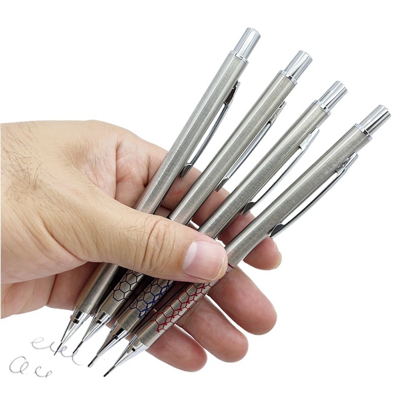 Full metal mechanical pencil copper core stainless steel high quality student 2B pencil with hidden eraser drawing pencil