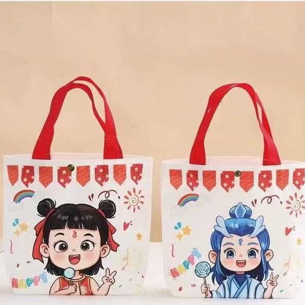 Nezha Birthday Gift Bag Children's Cartoon Canvas Bag Kindergarten Handbag One-Year-Old Full Moon Souvenir Bag