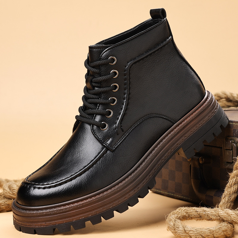 Martin boots men's 2024 winter fleece-lined padded British wind help thick bottom warm work boots tide a generation of hair