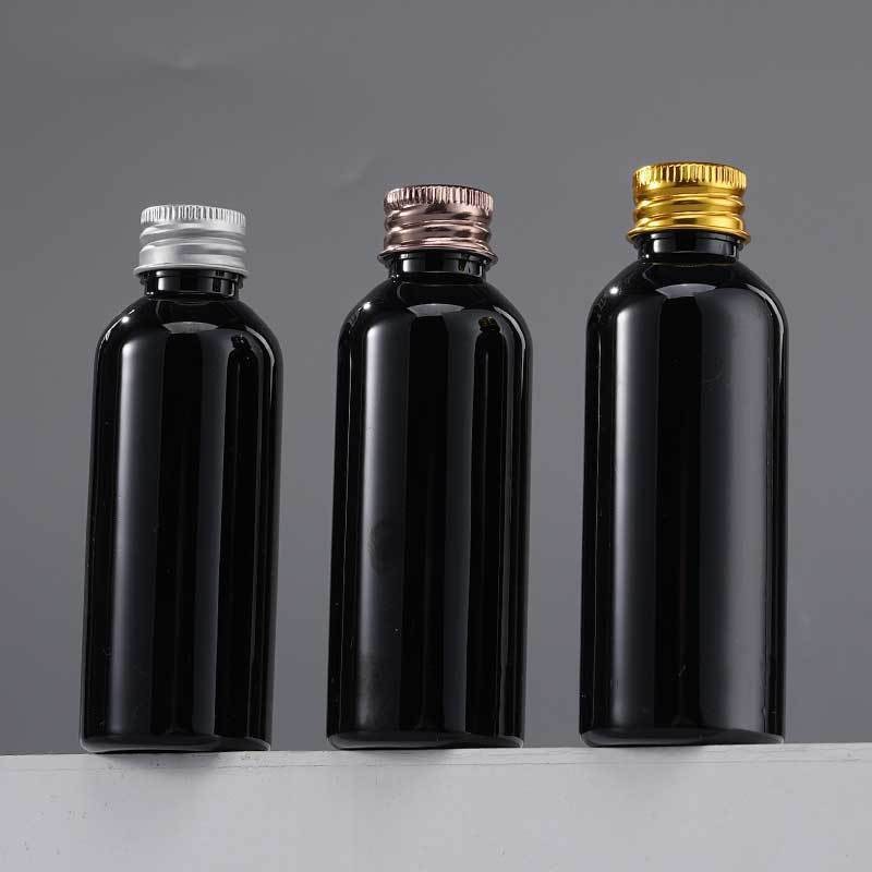 16 mouth black 80ml round shoulder pet aluminum cap bottle can be filled with inner plug essence cosmetic emulsion