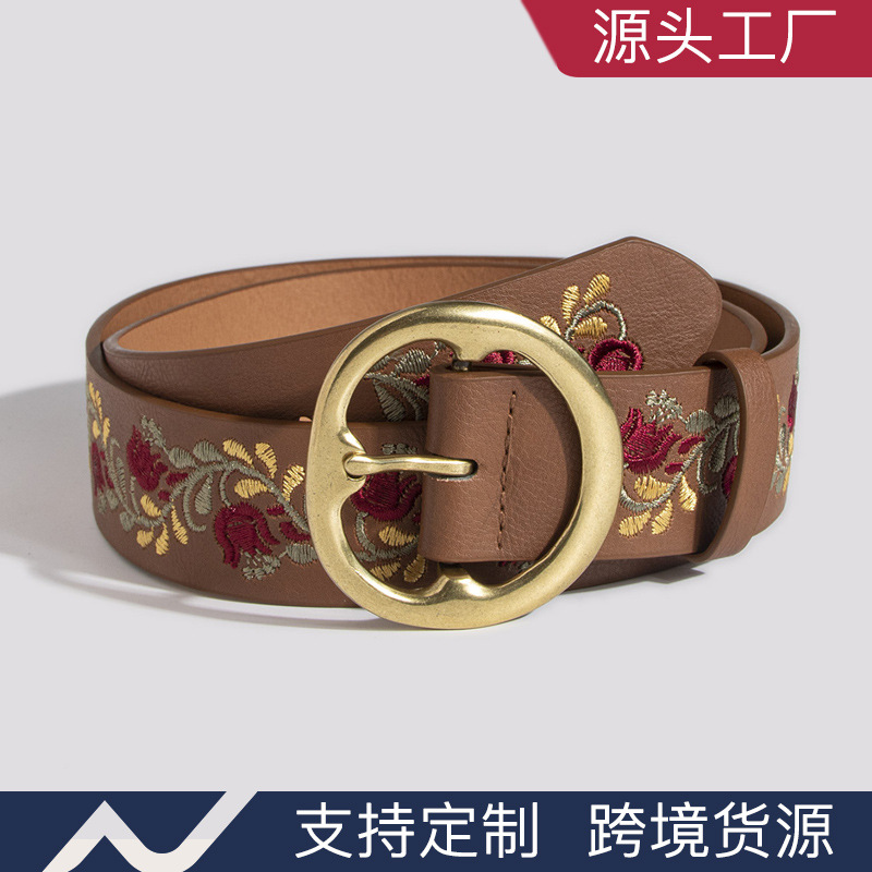 Cross-Border Ready Stock, Labelable and Drop-Shippable, Ethnic Style Embroidered Belt, Bohemian Style Embroidered Retro European and American Belt