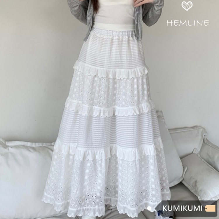 (cake skirt with elastic waist lining) skirt niche design feeling A- line skirt French puffy cake long