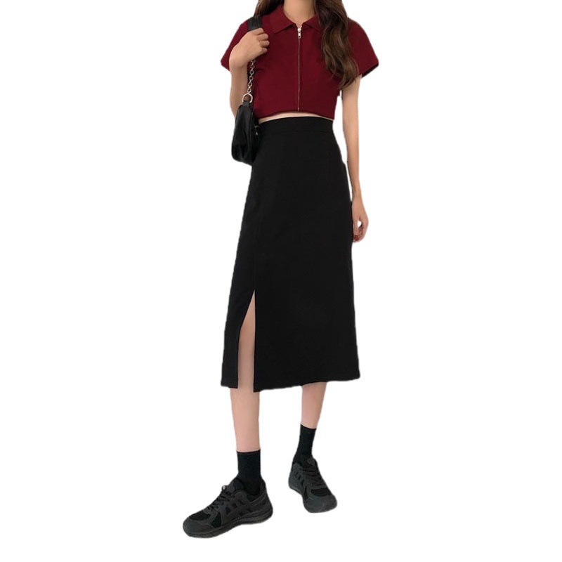 2022 Summer Plus Size Women's Clothing for Chubby Girls Loose Slimming All-match Meat Covering A- Line Split Mid-length Skirt Elasticated High Waist Skirt
