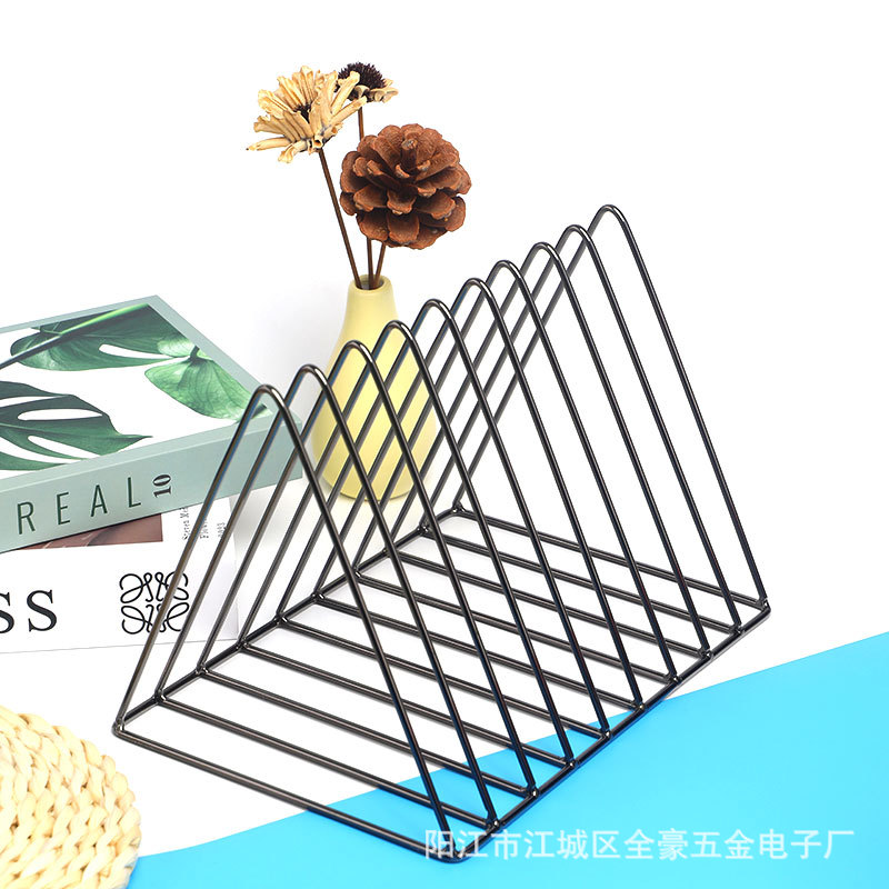 Picture of Manufacturer Wholesale Iron Art 9-Grids Bookshelf Triangular Desktop Bookend Small Bookshelf Storage Rack File Book Storage Rack