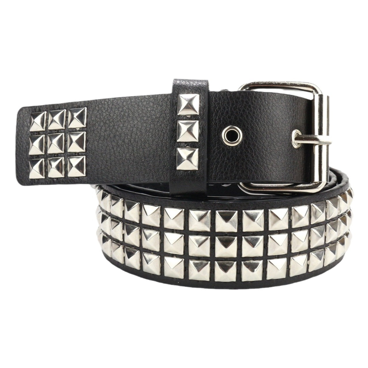 Cross Border Punk Belt Women Quad Beads Metal Rivet Pyramid Decorative Men and Women PU Belt Hip Hop Jeans Belt