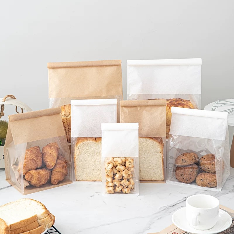Toast Bread Packaging Cotton Paper Kraft Open Window Transparent Bread Slice 250-450g Bag Curled Wire Sealing Pocket