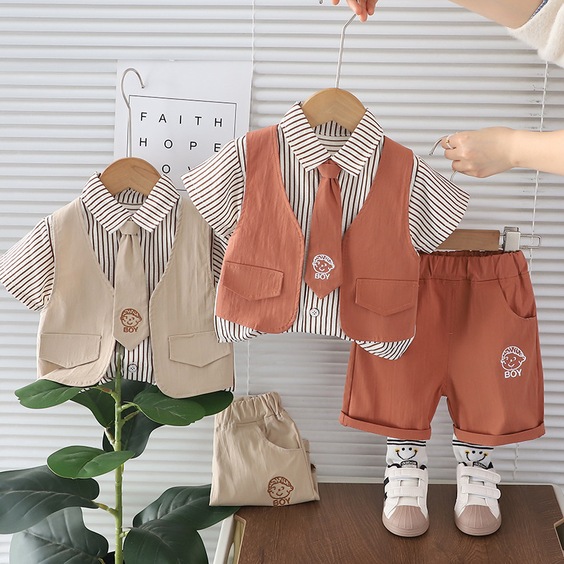 Children's Short-Sleeved Suit Summer Boys' Clothing Baby Summer Clothes Baby Korean Summer Clothes Thin Shorts Two-Piece Set