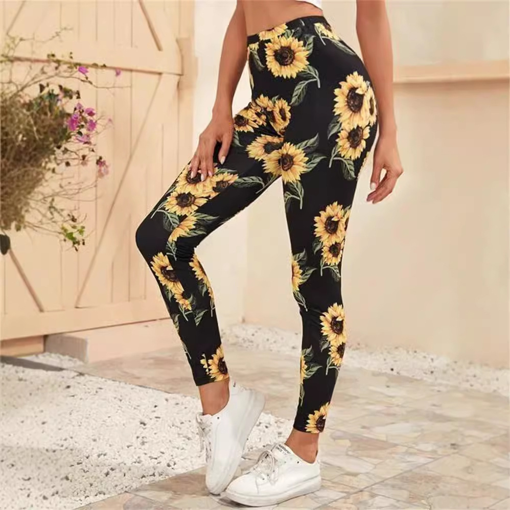 European and American Cross-border Printed Breathable Autumn and Winter Trousers Thin Ordinary Slim-looking Base Black Tight Leggings