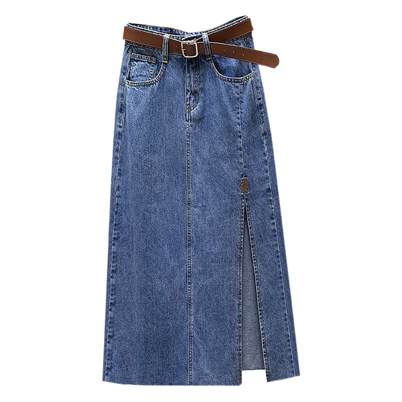 Clearance Store Cut Label 2023 New Embroidered High Waist Hip Split Denim Skirt Women's Autumn a Trendy