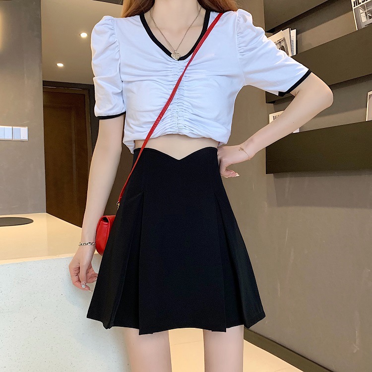 2023 Summer Small Women's Skirt New Korean-style High Waist Slimming Hip Covering A- line Skirt Black Half-length Skirt