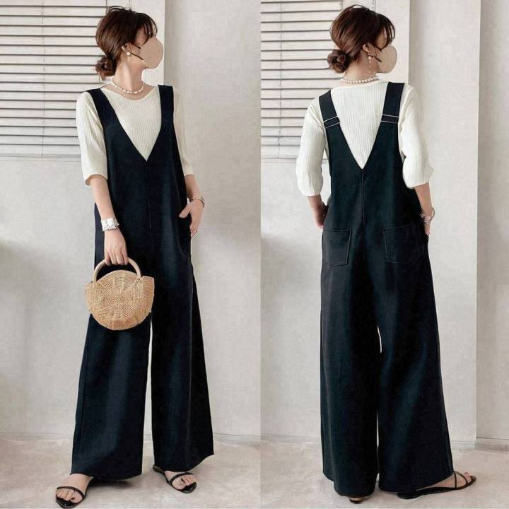 2025 New Summer Overalls Japanese Style Style Sleeveless Flap Pocket Pants V Neck Overalls Jumpsuit