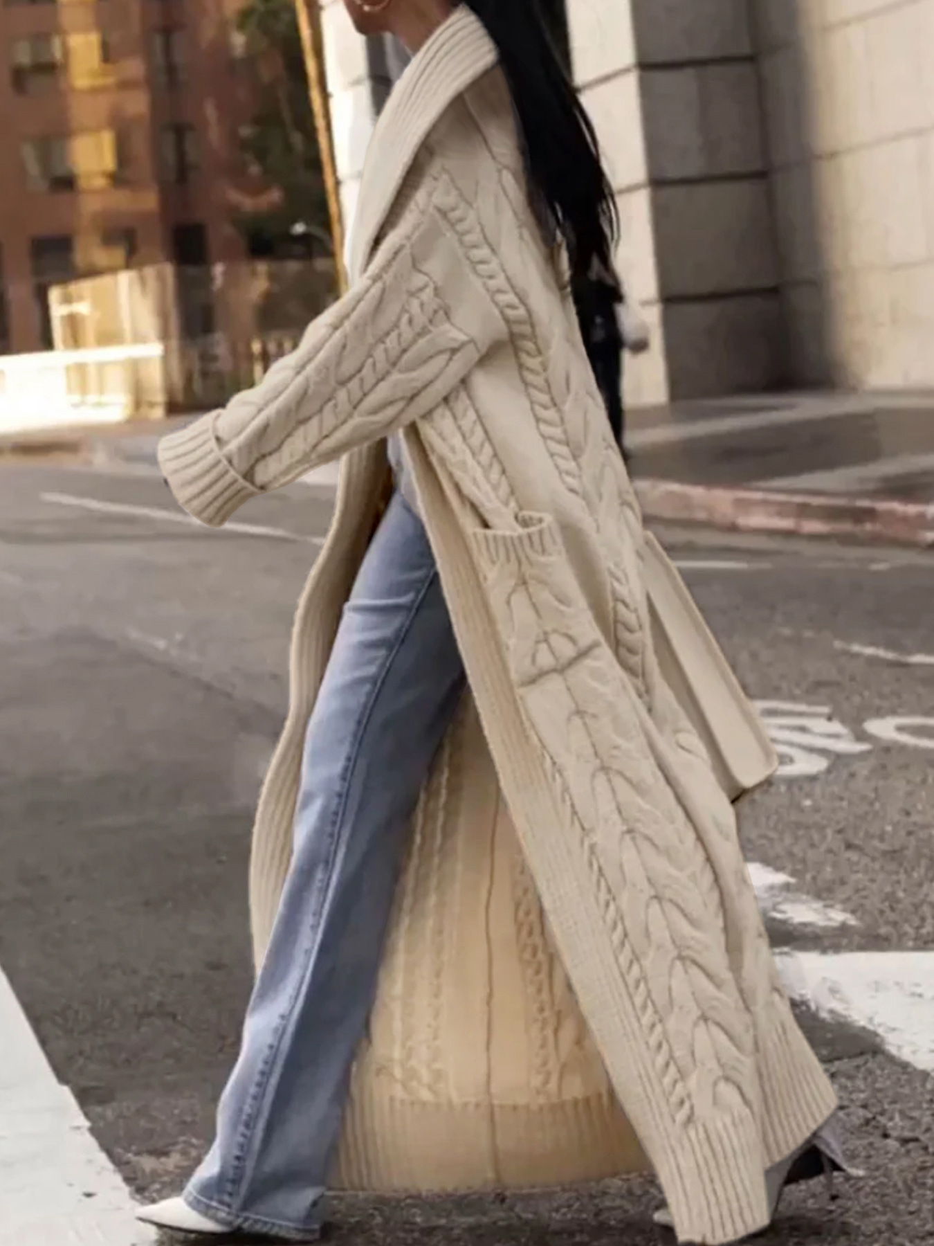 Foreign trade cross-border Europe and the United States Amazon source manufacturers coarse twist large lapel long cardigan sweater coat spring autumn winter