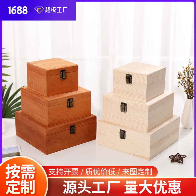 Picture of Accompanying Gift Wooden Box Vintage Storage Box with Lock Wedding Bridesmaid Best Man Gift Box Empty Box Storage Box Customizable