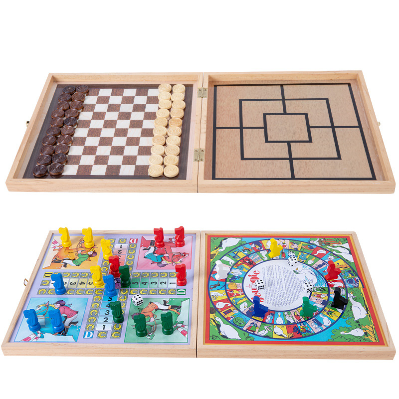 Picture of Wooden Fun Four-In-One Multi-Functional Chess Game for Young Children, Parent-Child Interactive Educational Early Education Board Game Toy