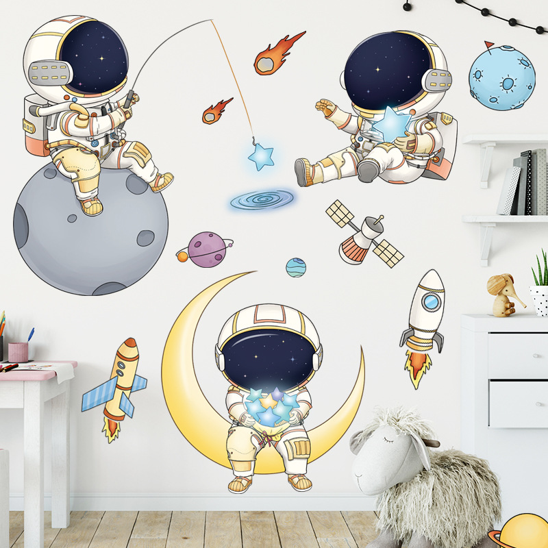 Space Astronaut Wall Stickers Children's Room Kindergarten Cosmic Star Cartoon Cute Background Wall ZDB-2215
