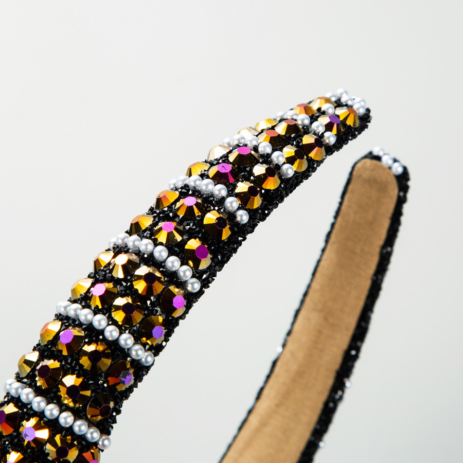 Picture of European and American-style Cross-border Grab Chain Rhinestone Small Edition Sponge Headband Headband Baroque Full Diamond Pearl Pressure Hair Headwear Hair Accessories