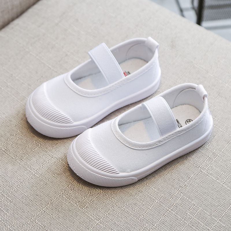 Campus White Shoes Spring and Autum Kidsren's Canvas Shoes Kindergarten Male and Female Students White Cloth Shoes Baby Soft Sole Jiatai