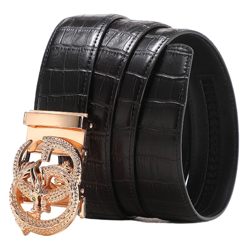 Men's Belt Genuine Leather Automatic Buckle Belt Business All-match Young People Fashion Personality Letter Long Korean Fashion Trendy Belt