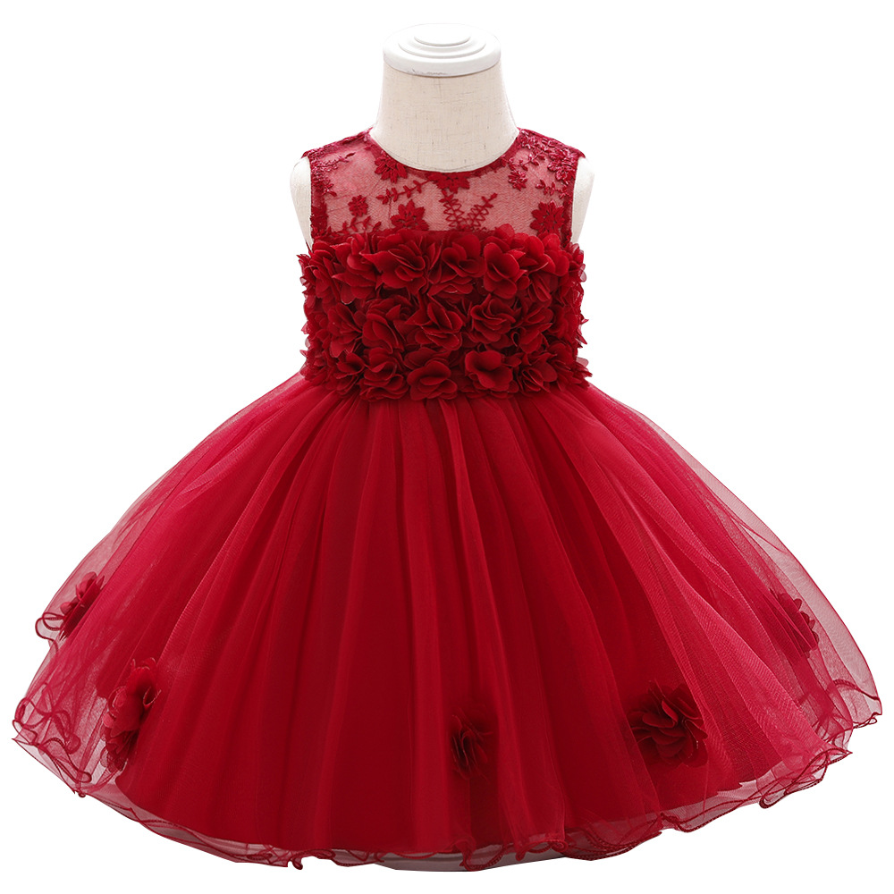 Picture of Manufacturer Kidsren's Dress 2025 European and American New Girl Dress Flower Mesh Infant Princess Dress One-Year-Old Kidsren's Dress