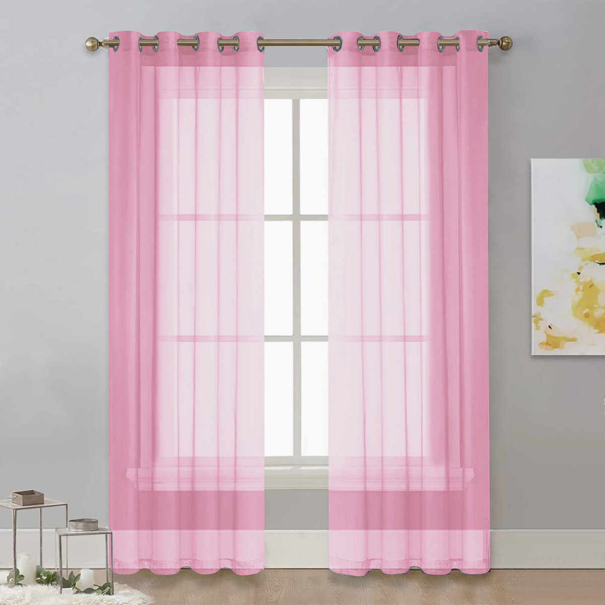 Picture of Cross-border Solid Color Perforated Trilon Semi-shading Curtain Screen Living Room Bay Window Balcony Decorative Window Screen SHEIN