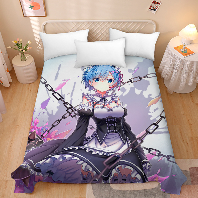 Picture of Anime Two-Dimensional Anime Rem Picture Gentleman 3D Beauty Bed Bed Sheets Single Piece Student Dormitory 1.9m