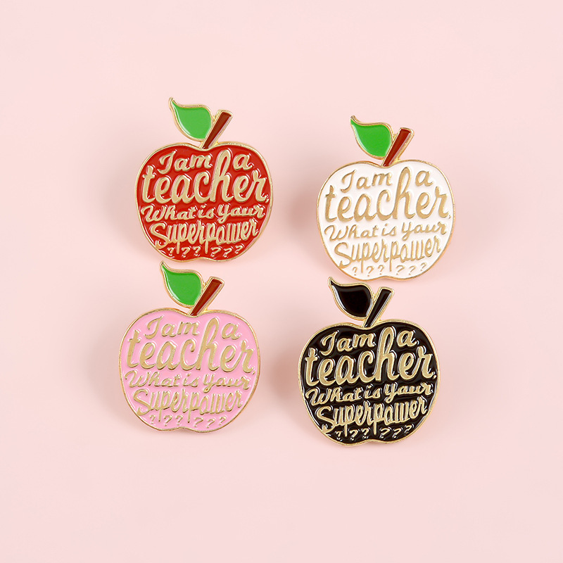 Cartoon New Teachers' Day Gift Brooch Four Color Apple Fun Letters Teacher Brooch Clothes Pin Accessories