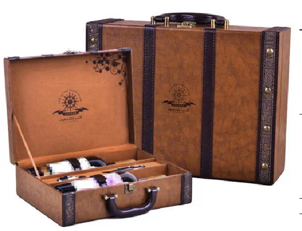 Picture of Spot Red Wine Gift Box Double Leather Red Wine Handbag 2 Wine Packaging Boxes Red Wine Box Wholesale