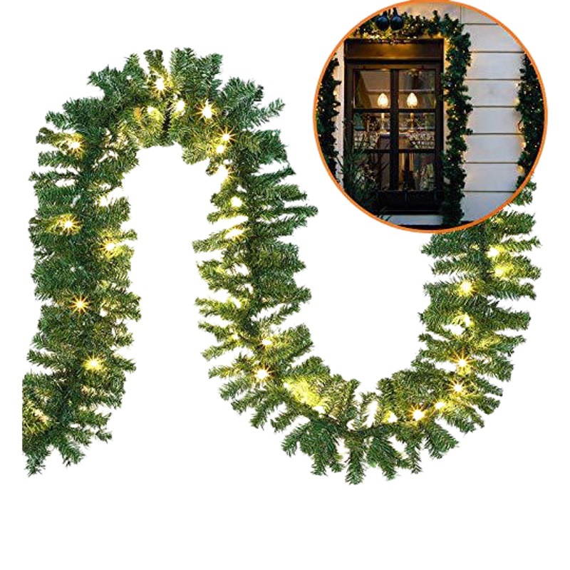 New Artificial Christmas Vine Cross-Border Green 5m with Lights Christmas Decoration Pvc Green Vine
