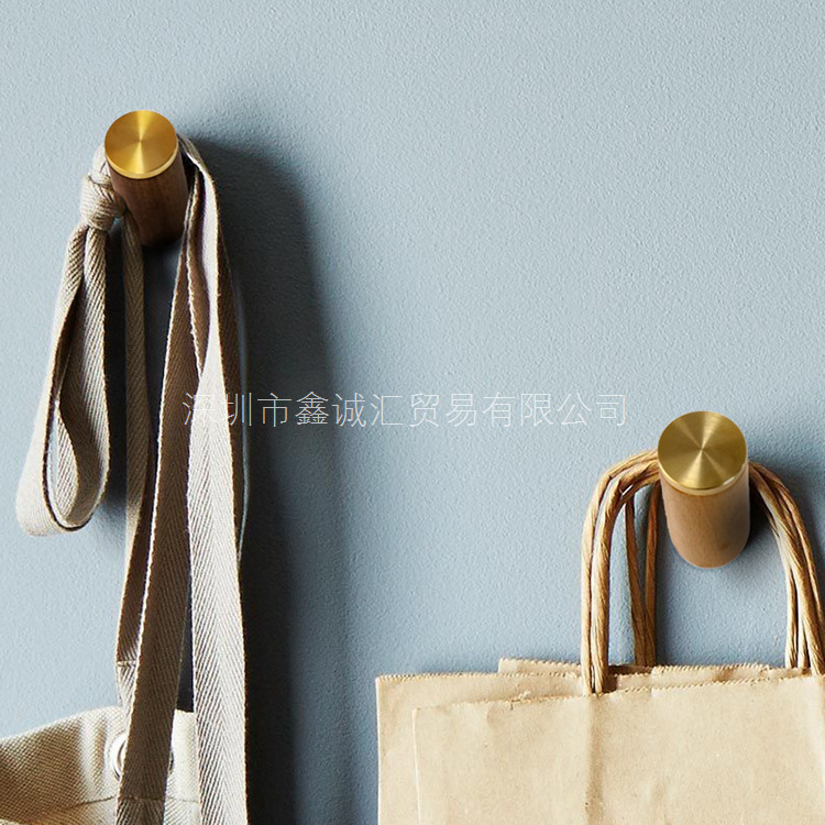 Picture of Light luxury wooden solid wood brass creative home wall decoration hook bedroom door rear hook clothes hook single hook