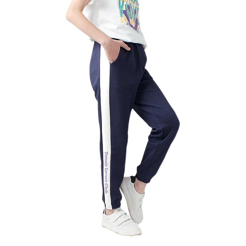 Spring children's pants Korean new girls knitted trousers big children color matching sports anti-mosquito pants children's pants wholesale
