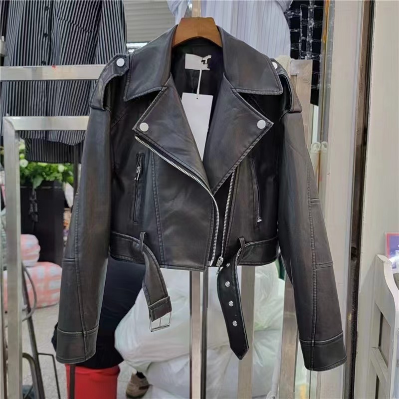 Picture of Hong Kong Style Retro Leather Jacket Women's Short New Casual This Year's Popular Motorcycle PU Leather Jacket
