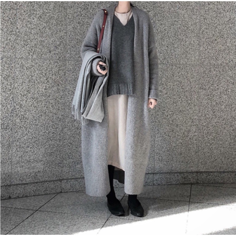 South Korea's Dongdaemun Internet Celebrity's Same Style Korean Ins Super Long Loose Casual Versatile Sweater Jacket