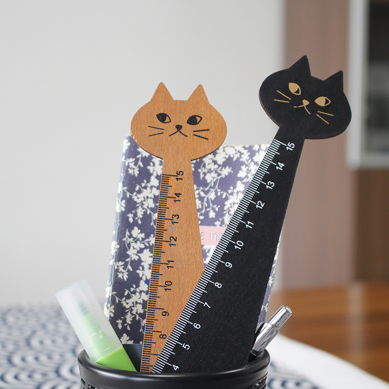 Picture of Creative Cute Cat Wooden Ruler Drawing Drawing Scale Student Stationery K-Style Wooden Handbook Ruler