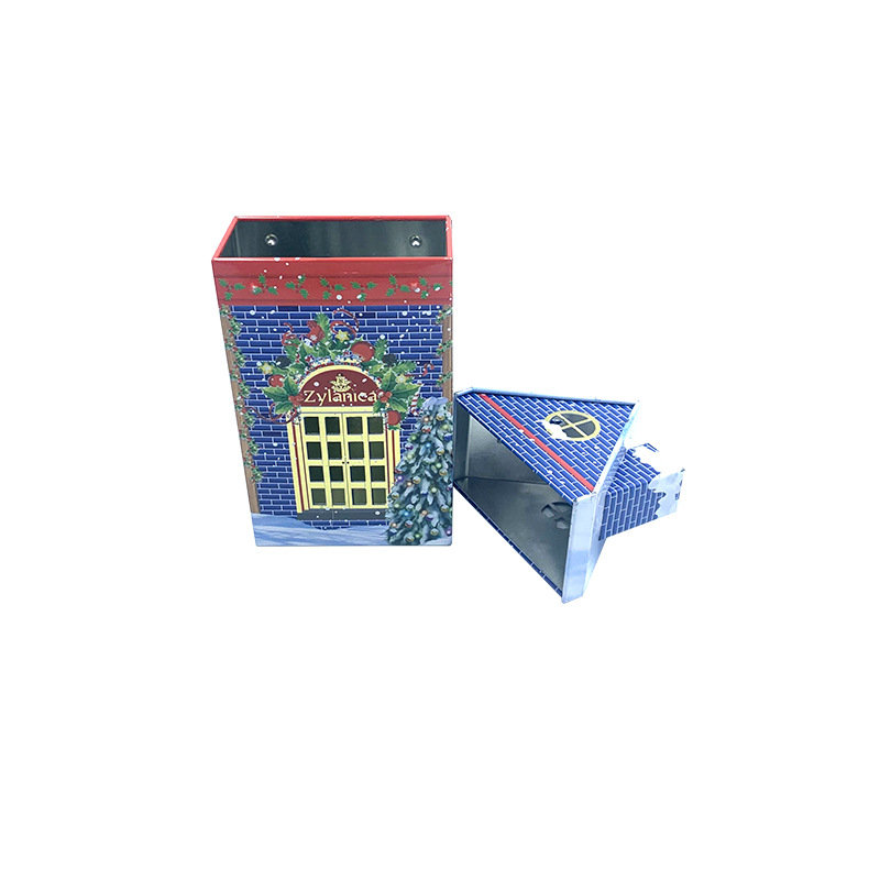 Picture of Christmas house shape tinplate box custom foreign trade export deposit iron can special-shaped iron box