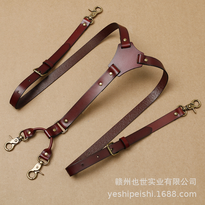 Spot Retro Genuine Leather Suspender Clip Men's First-Layer Cowhide Vegetable Tanned Leather Hook Buckle to Prevent Fat People's Suspenders