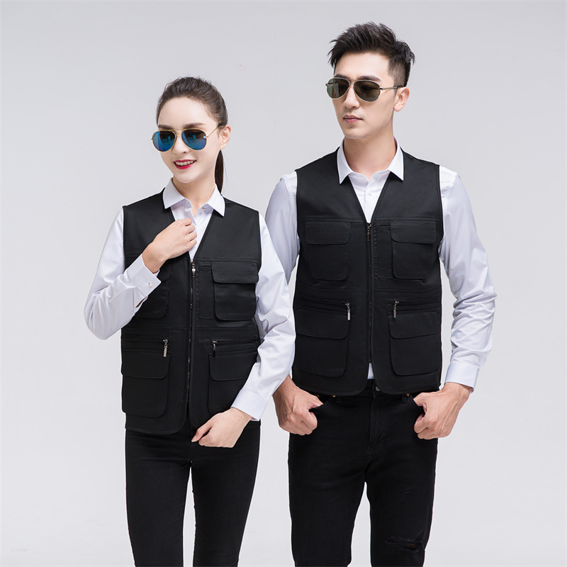 Solid Color Zipper Mesh Vest Enterprise Vest Tooling Outdoor Work Vest Solid Color Multi-Pocket Design