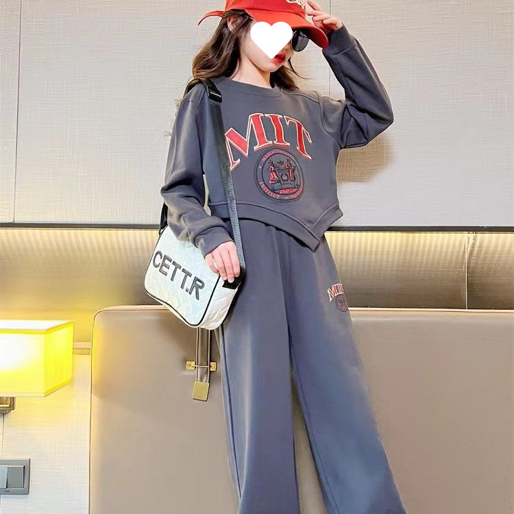 Girls' Autumn and Winter Irregular Sweatshirt and Straight-Leg Pants Two-Piece Set 2023 Casual Fashionable Outfit for Older Children, Korean Style Children's Clothing