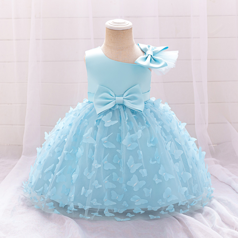 New Girls' One Year Old Dress Butterfly Skirt Flower Girl Host Model Sweet Mesh Show Princess Dress
