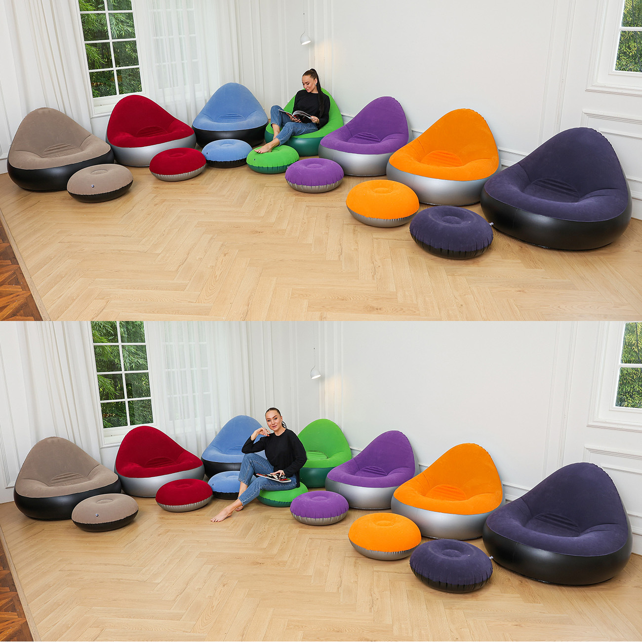 Cross-border New Products Flocking Cloth Lazy Sofa Inflatable Foldable Recliner Sofa Bed Japanese-style Home Sitting Pier Outdoor Bed