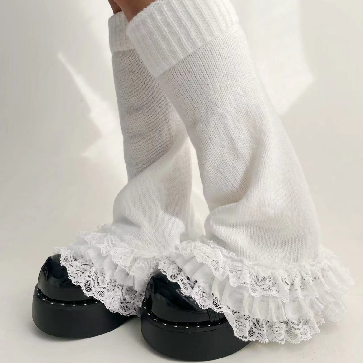 lolita lolita winter leg warmers for women sweet white lace mid-calf length socks for women