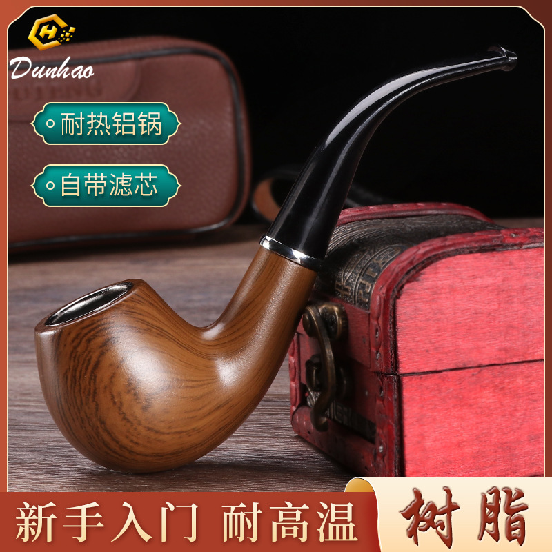 Picture of New Imitation Ebony Boutique Polished Resin Ring Pipe Vintage Hammer Craft Vintage Smoothed Curved Smoking Tools
