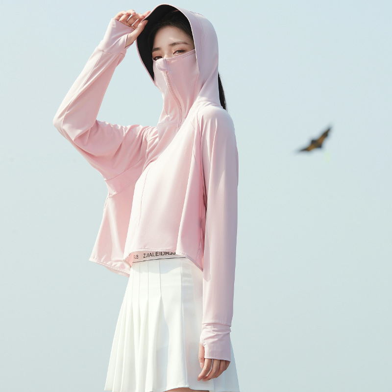 Picture of 2025 New Black Glue Brim Sun Protection Clothing Women's Ice Silk Hooded Breathable Jacket Anti-Uv Sun Protection Clothing Wholesale