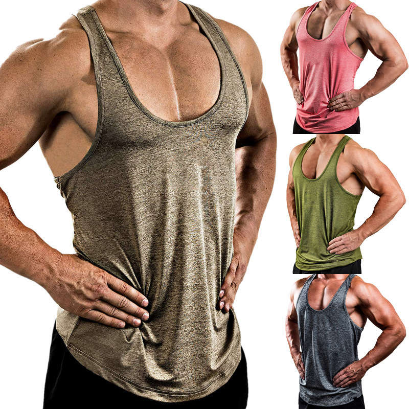 Muscle cross-border European and American brothers men's solid color V-collar sleeveless shirt T-shirt sports fitness vest a generation of hair
