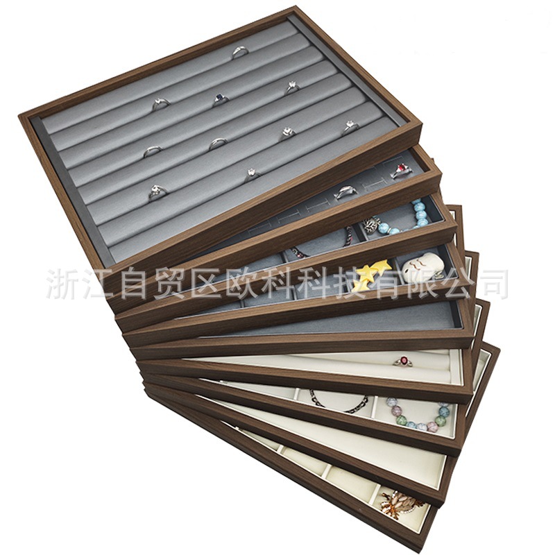 in stock wholesale black walnut pattern wood inner gun gray brushed PU jewelry jewelry display display tray