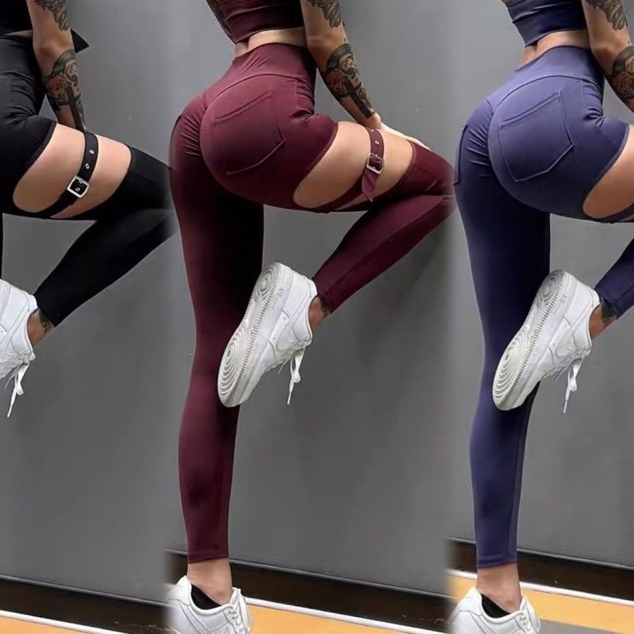 Yi Di Sports Fitness Pants Yoga Pants Women's Naked High Waist Tight Hip Sexy Hollow Peach Cargo Pants
