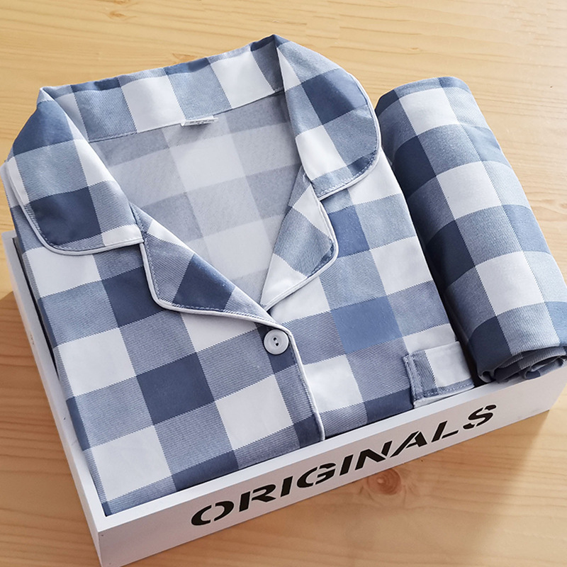 New Plaid Control Cardigan Long-sleeved Pants Pajamas Women's Autumn and Winter Women's Home Clothes Spring and Summer suit Wearing