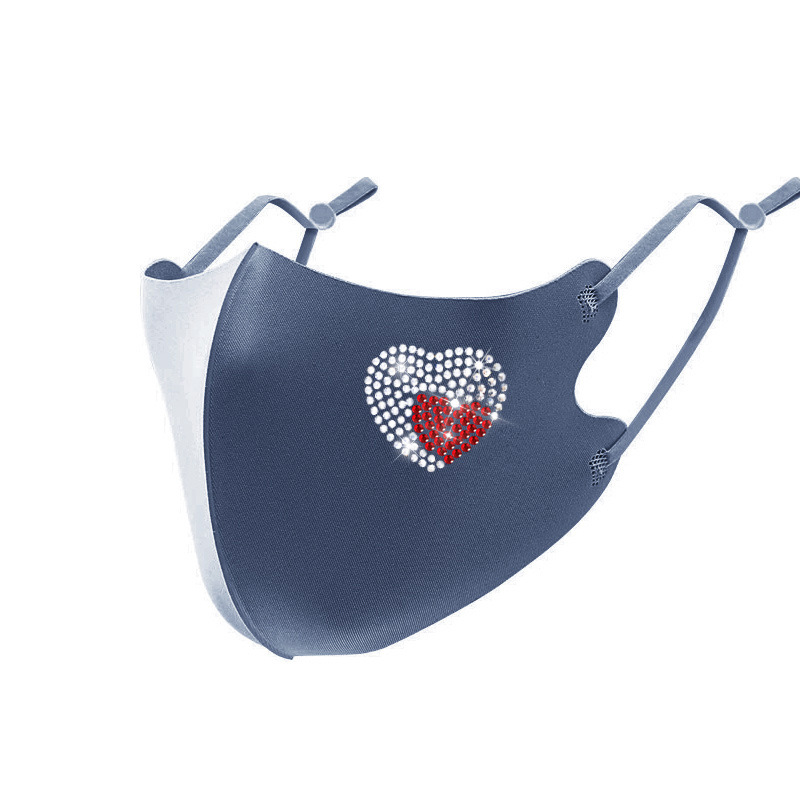 Picture of Trendy Colorful Rhinestone Ice Silk Mask Fashion European and American Style Dustproof Breathable Sun Protection Face Mask with Sparkling Rhinestones Uv Protection