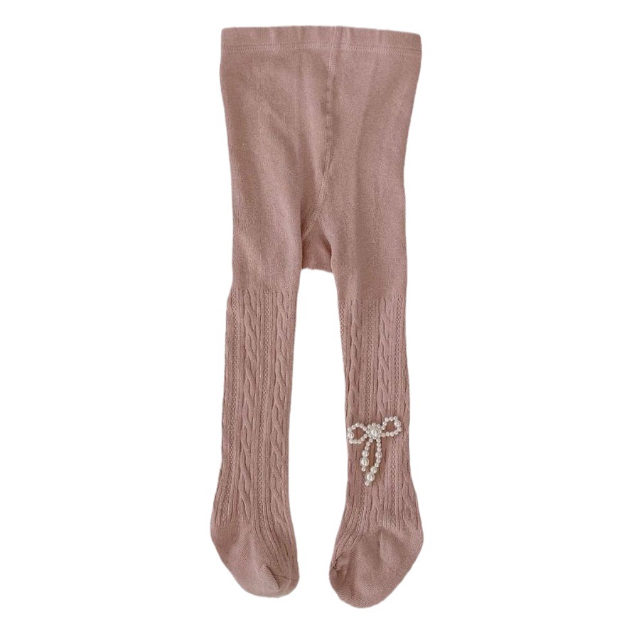 Picture of 2025 Spring and Autumn Baby Girl Pantyhose Easiest for Match Pearl Bow Foot Socks Girls Solid Color Leggings