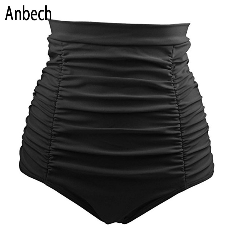 Cross-border wholesale European and American swimming trunks women Amazon high elastic pleated swimming trunks women conservative high waist triangle swimming trunks women